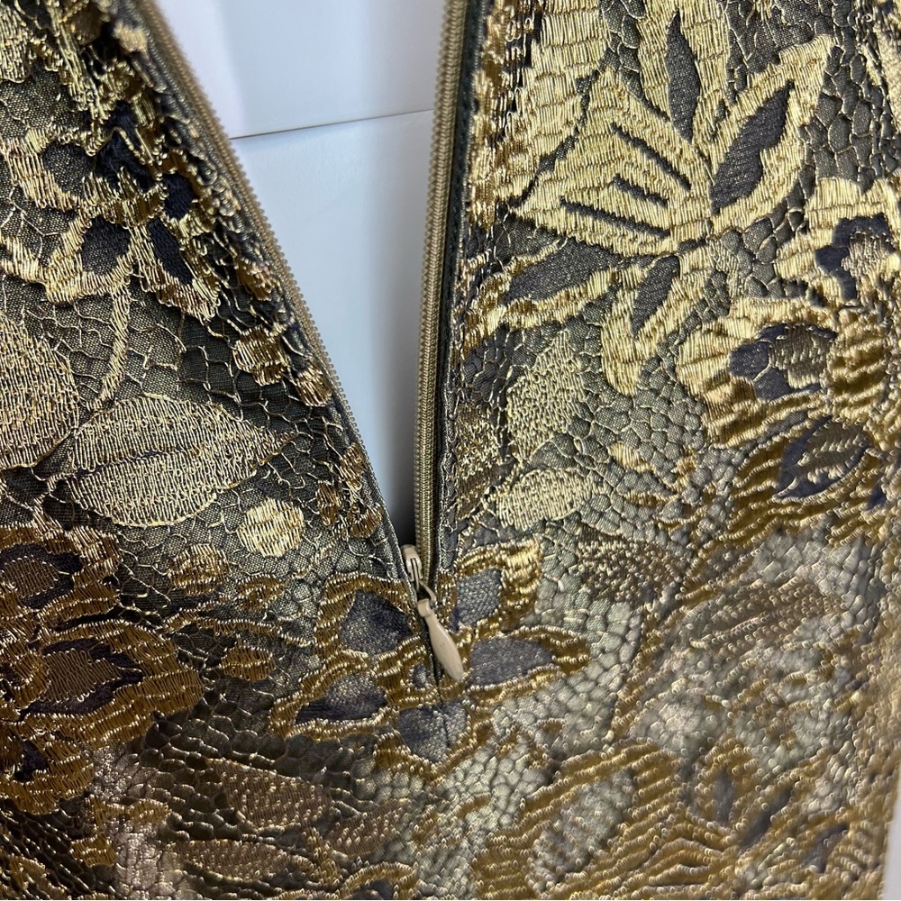 Escada Margaretha Ley Metallic Gold Lace Sheath‎ Dress 36 - Picture 8 of 9